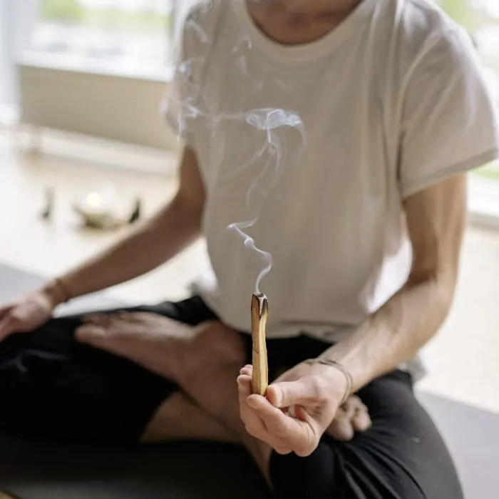 Palo santo smoke during meditation